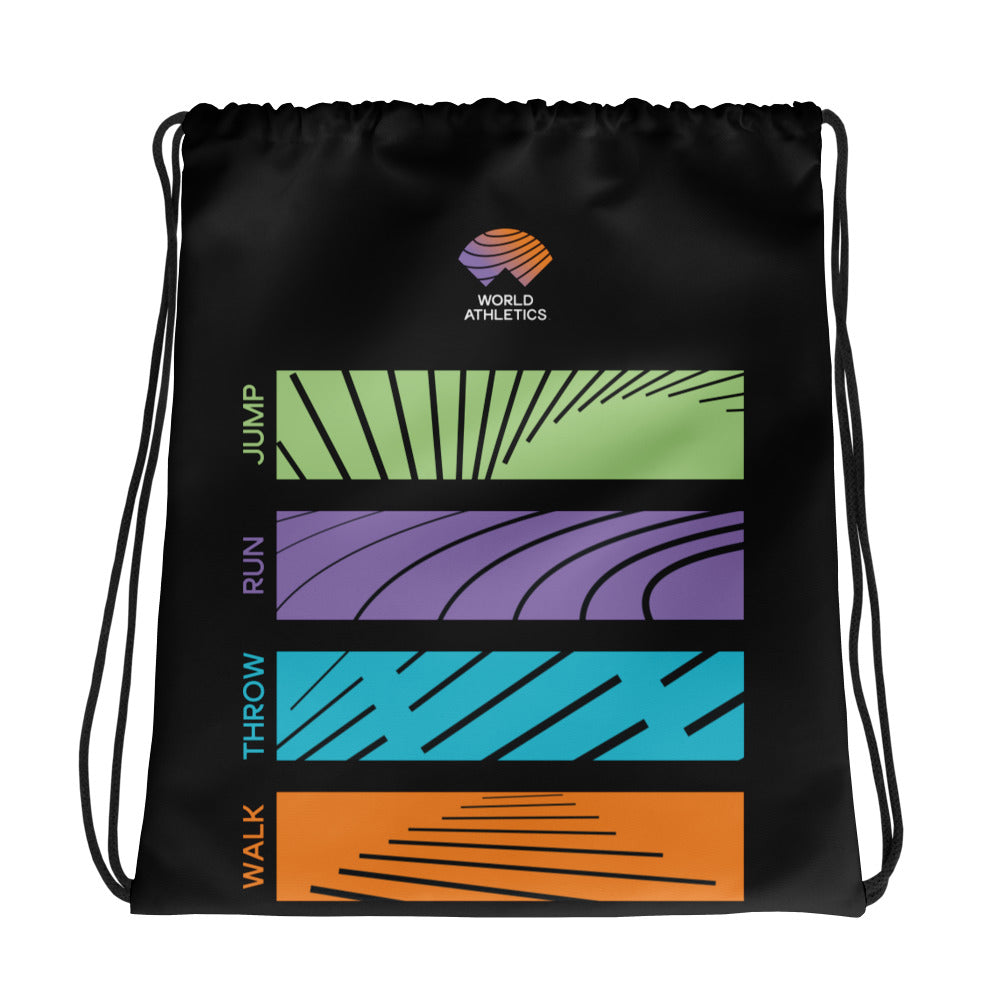 WALK. THROW. RUN. JUMP. Drawstring bag